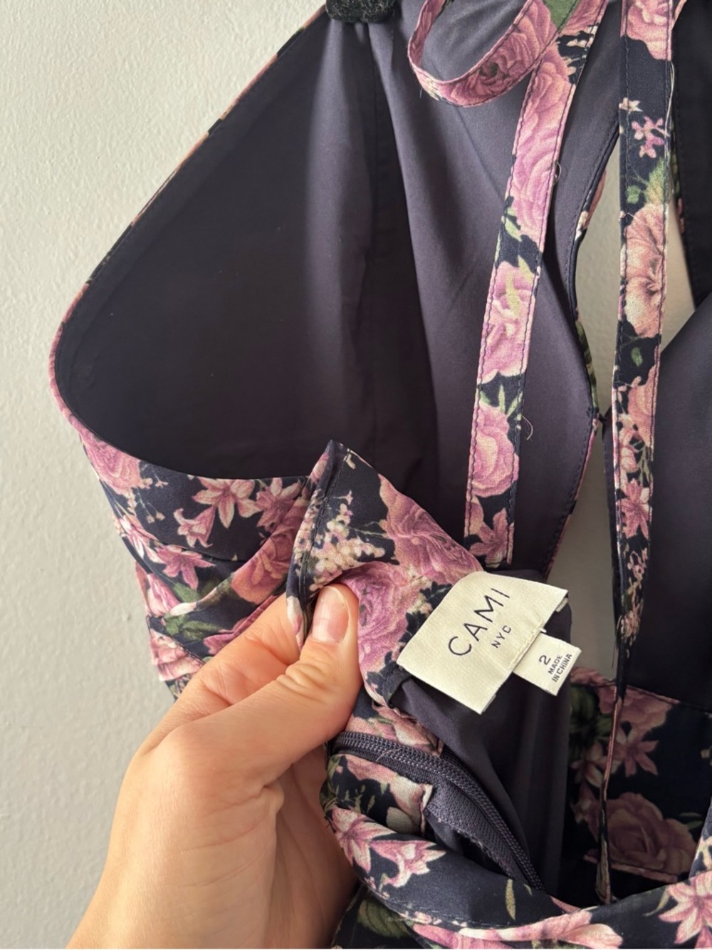 Cami NYC Evina Dress in Mulberry Rose Silk Tiered Floral Twist Halter Top Formal - Picture 9 of 10